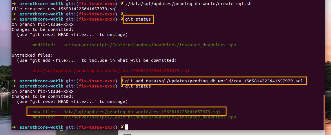 AzerothCore - git add pending sql file